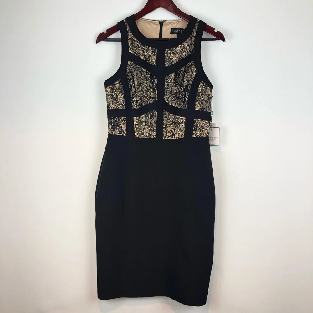 Laundry By Shelli Segal Black Woven Sexy Slimming Dress $245